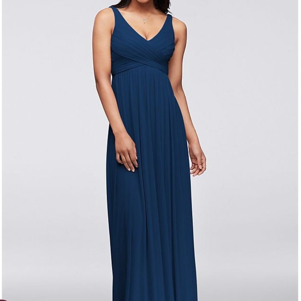 David's Bridal Long Mesh Dress with Cowl Back